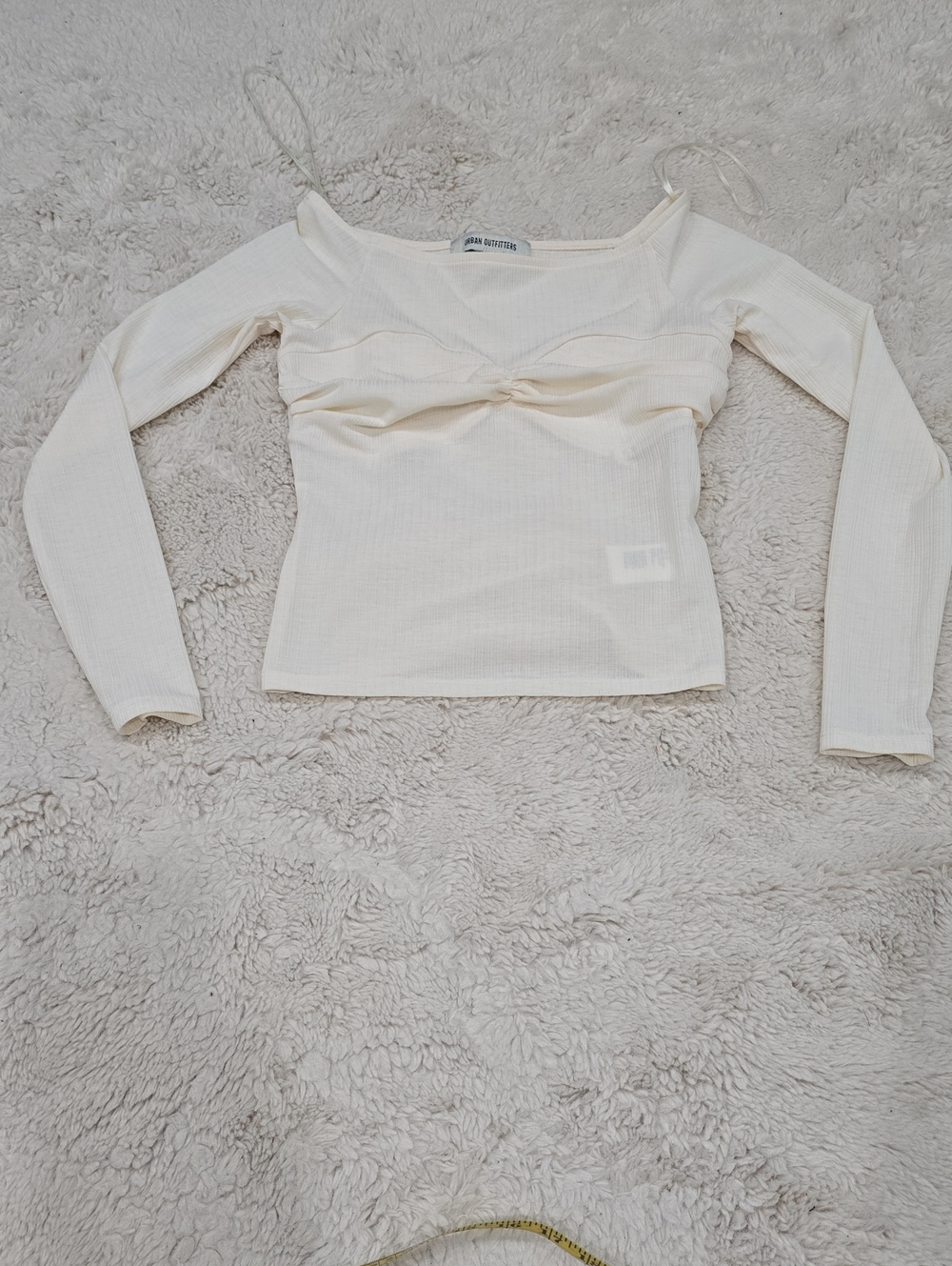 Urban Outfitters Cream Twist-Front Long Sleeve Crop Top
